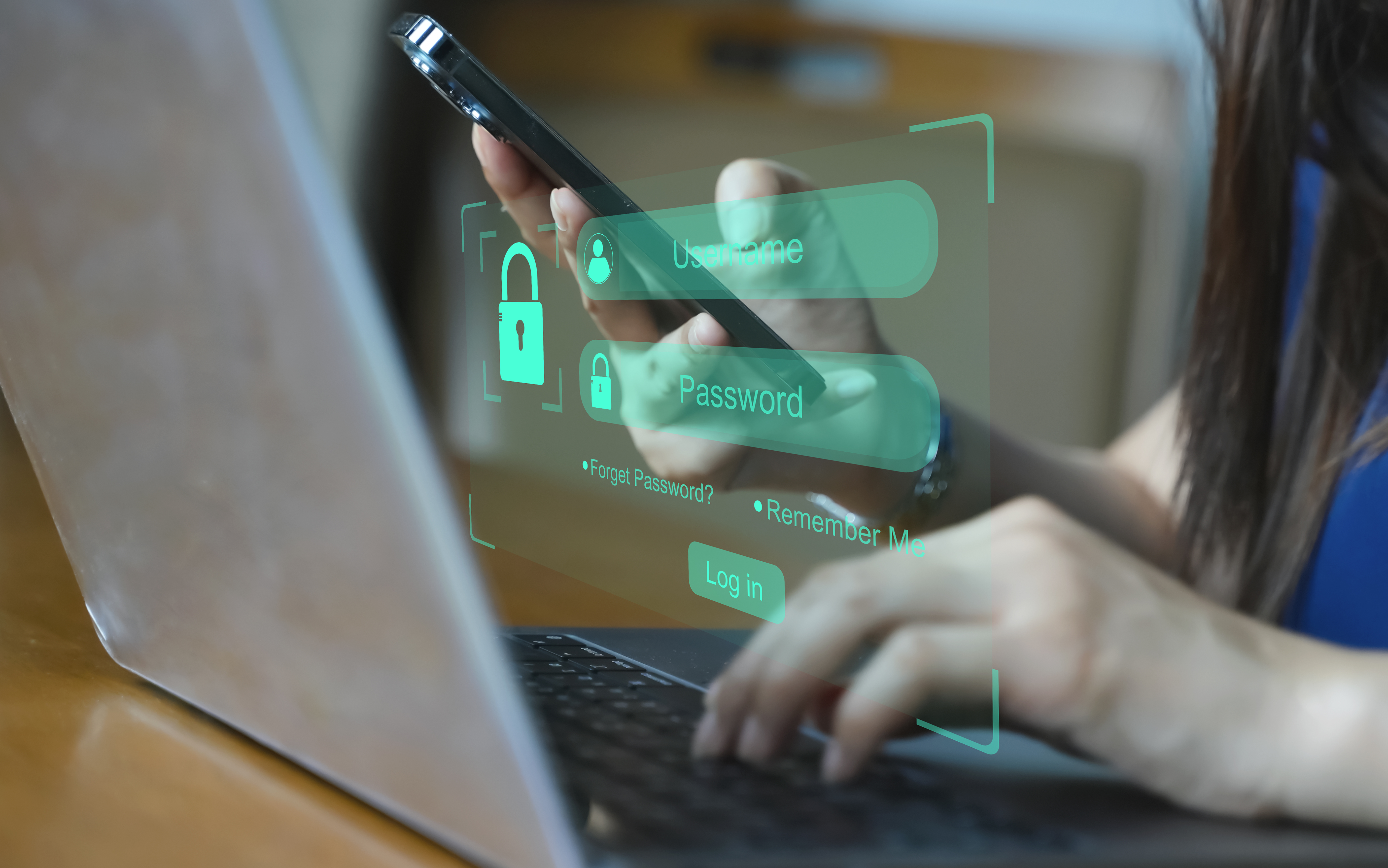 Concept of Security Data Network, person by a computer