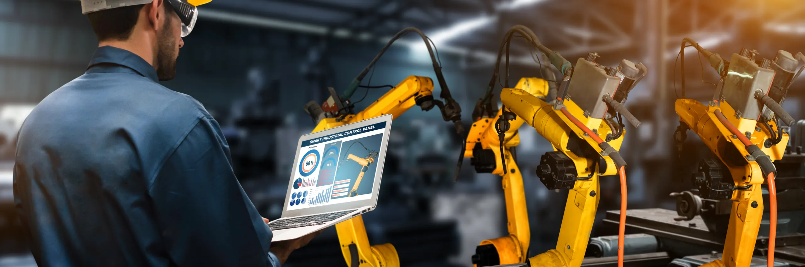 Smart industry robot arms for factory production.