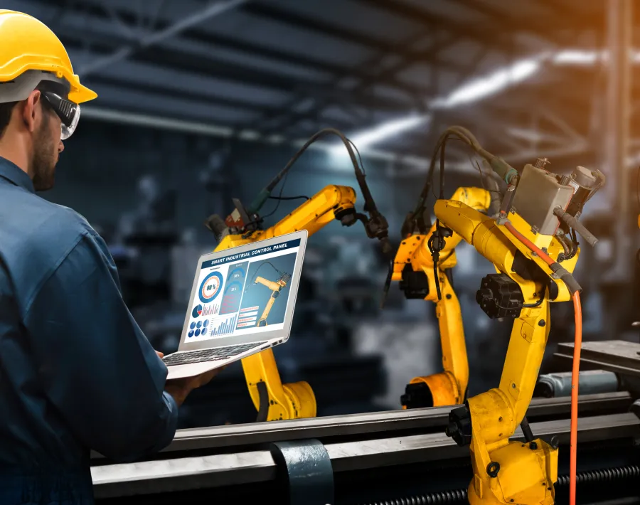 Smart industry robot arms for factory production.