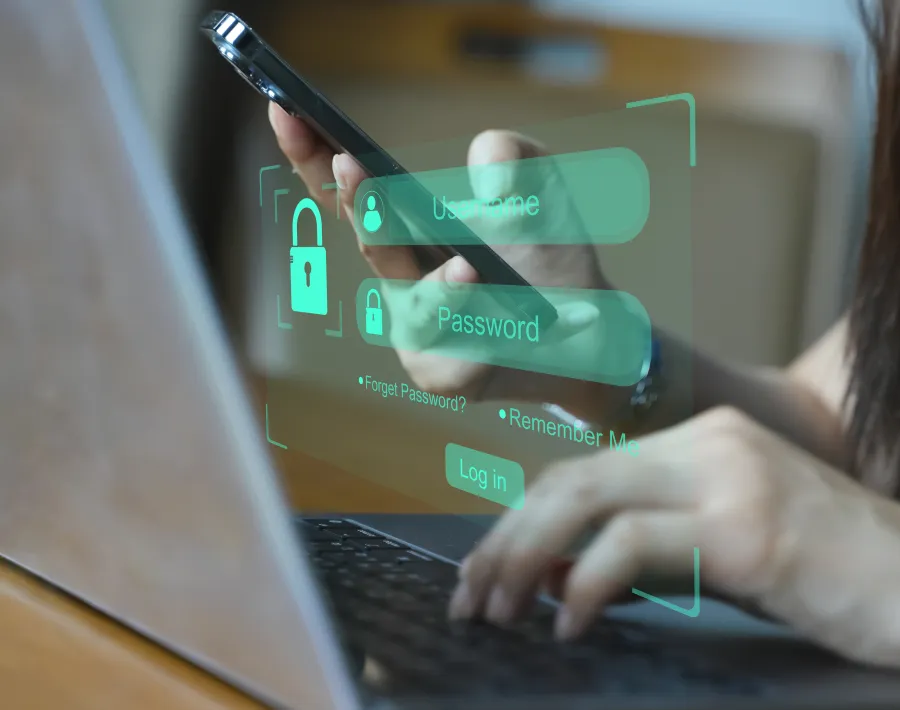 Concept of Security Data Network, person by a computer