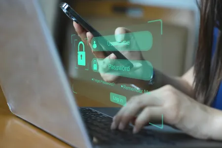 Concept of Security Data Network, person by a computer